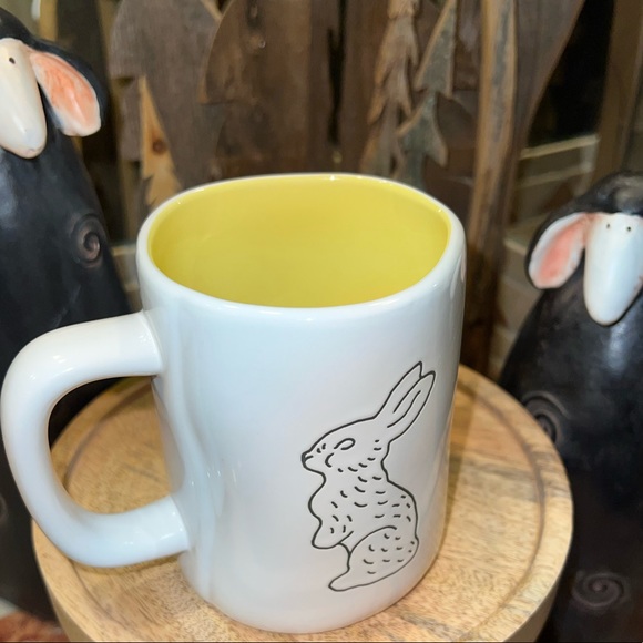 Rae Dunn FOLLOW THE BUNNY yellow and white Easter Spring mug. NWT. - Picture 5 of 5